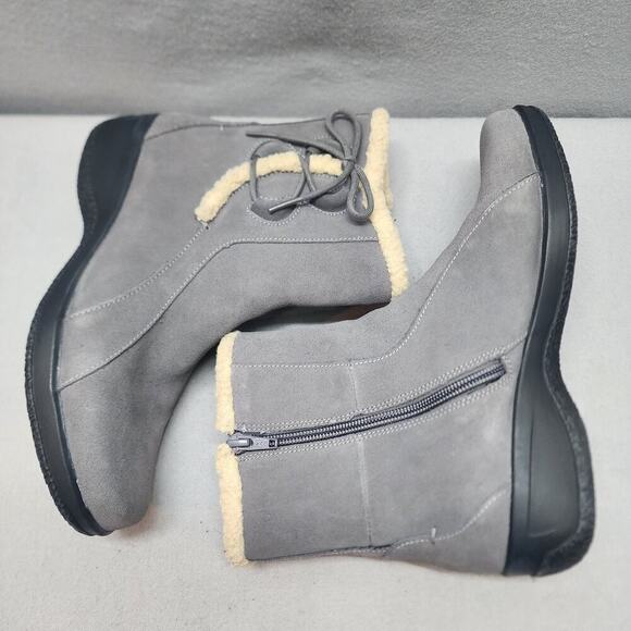 Clarks Bendables Womens Boots Gray Suede Zip Winter Faux Fur Top Ankle US 7M - Picture 3 of 8